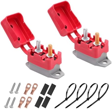 Osilly 2PCS 10 Amp Automatic Reset Circuit Breaker with Cover Stud Bolt, 12V 24V Type 1 Automotive Lengthwise Bracket for Battery Charger Electric Car Engine, Universal for Car Solar Boat RV(10A)