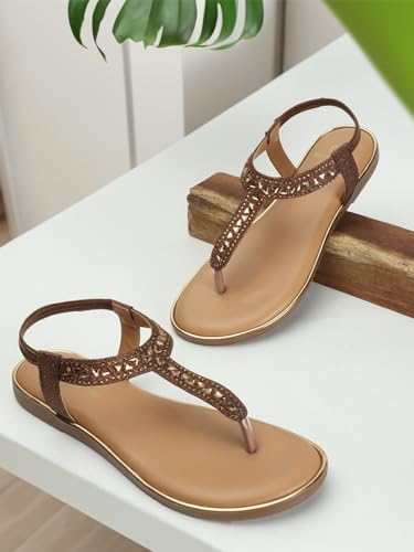 Image of Carlton London women's Adjustable Ankle Strap Embellished T-Strap Sandals