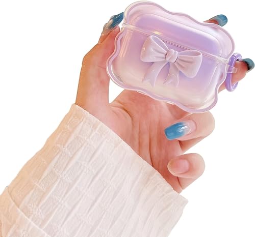 Image of Compatible with Airpods 4 (2024) Pouch Case Cover, Soft Silicone Case Cover with Key-Chain, 360 for Airpods 4 Gen Full Protective Pouch Case (Bow Purple)