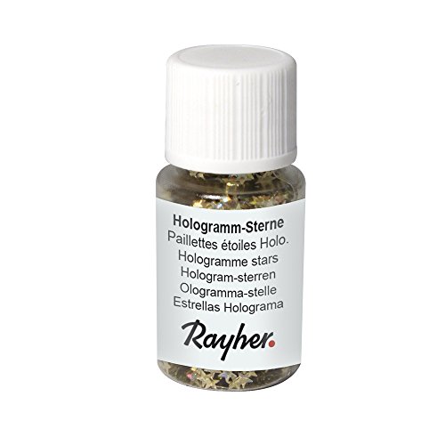 RAYHER 3924906 Holographic Stars 3 mm Ã ¸ Pet Small Bottle 10 ml, Gold