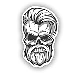 Bearded Skull Sticker - Hair Precision Cut Decal - Perfect for Car, Truck, Window, Laptop, Bumper, Luggage, Water Bottle - Durable & Waterproof Stickers (6' h X 3.6' w)