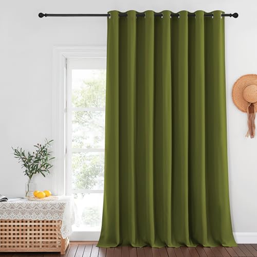 NICETOWN Olive Green Blackout Curtains for Bedroom/Living Room 132 Inch Length - Thermal Insulated Room Darkening Grommet Top Window Curtains (100 by 132 - Inch, 1 Panel)