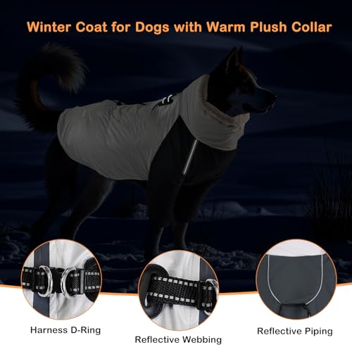 Hundemantel Grosse Winddicht Warmer Hundekapuzenpulli Eingebautes Geschirr Für Mittlere Und Große Hunde Geeignet Für Hunde Indoor Und Outdoor (Grau,XXL)