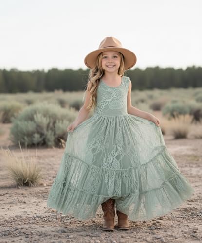2Bunnies Flower Girl Dress Lace Boho Toddler Dresses Ruffle Girl Dress for Wedding Garden Party Holiday Communion Sleeveless2