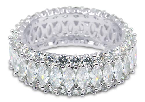 Savlano 18K Gold Plated Cubic Zirconia Marquis Cut Eternity Lustrous Ring Band for Women2