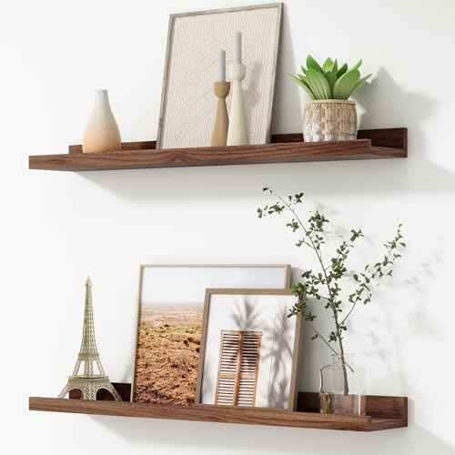 Picture Ledge Shelf, Floating Shelves for Wall, 30" W Set of 2, Walnut