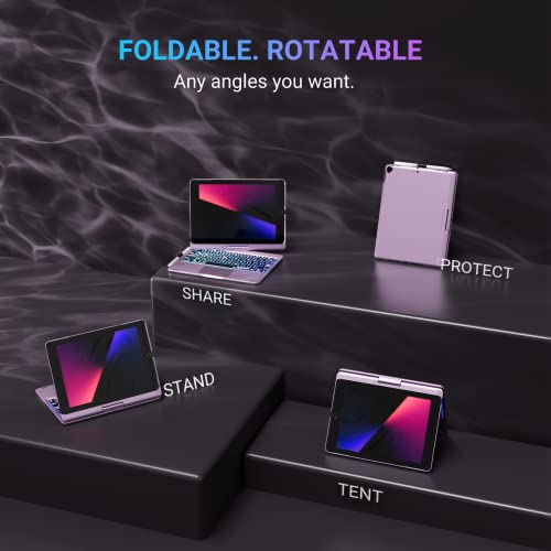 Edaiser 2021 Ipad Case Keyboard; For Ipad 10.2 Inch 9Th 8Th 7Th Generation And Ipad 10.5 Air 3Th Gen Smart Touchpad Wireless Keyboard Cover With Pen Holder 360 Rotatable Swivel Backlit Purple Violet #TOP7