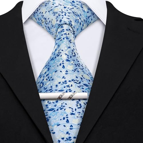 Image of Barry.Wang Floral Ties for Men Flower Necktie with Tie Clip Formal