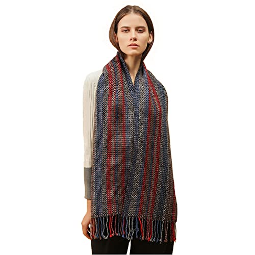 Temminc Wool Scarf for Men and Women, Merino Wool Plaid Winter Scarf, Thick Soft Tartan Knitted Neckwear for Cold Weather