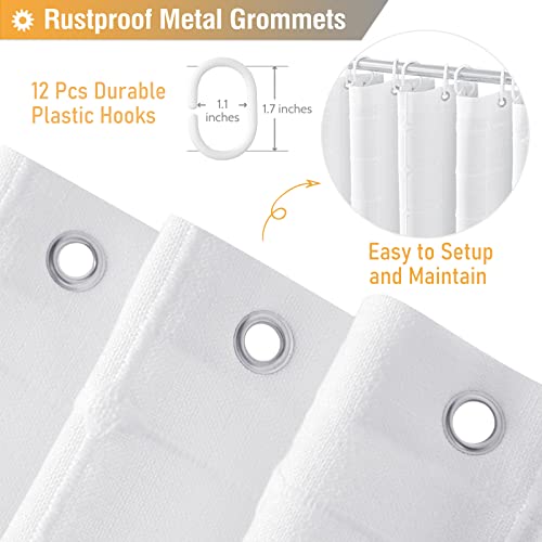 BTTN Extra Long Shower Curtain, 72x84 Inch Long Boho Tassel Linen Fabric Thick Shower Curtain Set with Plastic Hooks, Large Modern Farmhouse Country Textured Cloth Shower Curtains for Bathroom, White by BTTN - Image 5
