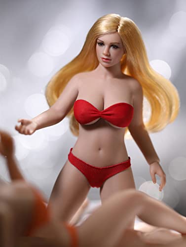 OBEST 1/12 Figurine d'action féminine avec cadre en acier sans couture, gros seins féminins, sculpture de tête, bikini rouge peau de blé (T05B) Cover
