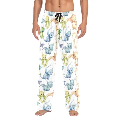 Cute Fiery Dragon Men's Pajamas Pants Cotton Sleep Bottoms Pants Lounge Sleepwear - S2