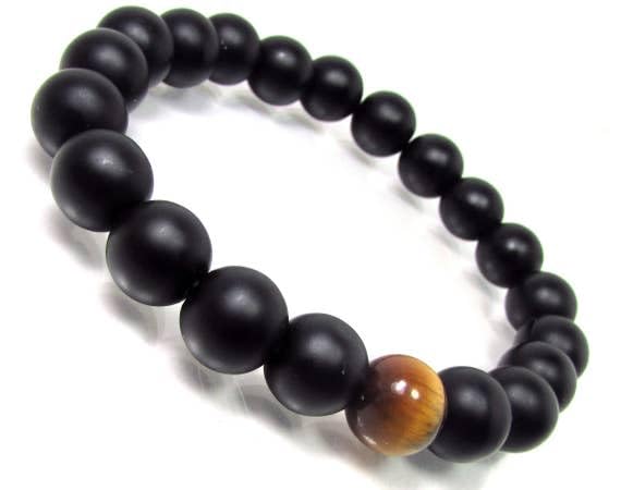 Bracelet protection oeil de tigre et onyx mat : cadeau de chance