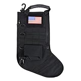OSAGE RIVER Tactical Christmas Stocking with USA Patch, Handle, MOLLE Webbing, Zip Pocket, Christmas Stocking Gift for Patriotic Firefighter Army Police Veteran, Black
