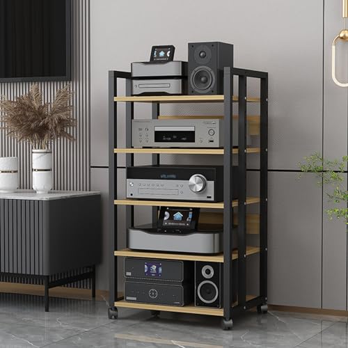 XingLi 5-Tier Removable Audio Stand Component Cabinet Audio Rack, Open Media Storage Rack with Height-Adjustable Wooden Shelf, for Home/Office/DJ/Theater?50x40x120 Cm(Color:C)