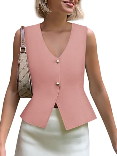 Image of Yousify Womens Sweater Vest V Neck Button Down Crop Knit Tank Top Fashion 2025 Sleeveless Basic Cardigans