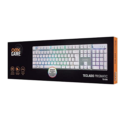 OEX Tc205 Teclado Prismatic USB Com LED, Branco