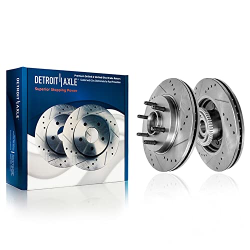 Image of Detroit Axle - RWD Front Brake Kit for 2004 2005 Ford F-150 Drilled Slotted | Brake Rotors Ceramic Calipers w /Bracket Ceramic Brake Pads Replacement 6 Lug Models with 12.99 inch inch Front Rotor