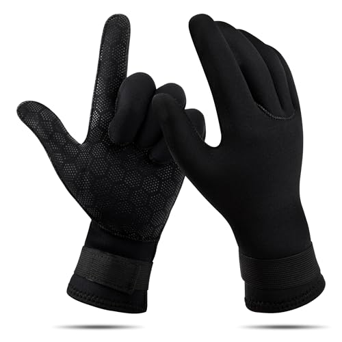 Tunejoy Guantes de Neopreno Negro 3mm Guantes de Buceo Antideslizantes Elásticos Ajustable Cálidos para Mujeres Hombres Adultos Deportes Acuáticos Kayak Vela Natación Snorkel Navegación