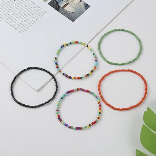Image of Beaded Anklets for Women Handmade Boho Beaded Ankle Bracelets Colorful Beads Foot Anklets for Women