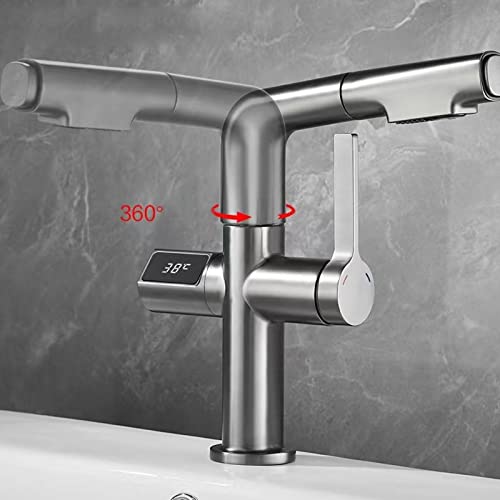 Robinet de lavabo à affichage numérique eau chaude eau froide avec mitigeur pivotant