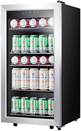 Kalamera Mini Beverage Refrigerator Freestanding- 120 Cans Capacity Beverage Cooler- for Soda, Water, Beer or Wine – for Kitchen or Bar with White Interior Light