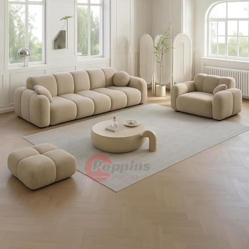 Poppins HOME Modern Cloud-Inspired Modular Sofa Set 4-Piece European Style Bubble Couch for Living Room Office or Lounge Minimalist Cream White Fabric Sofa (Beige Single)