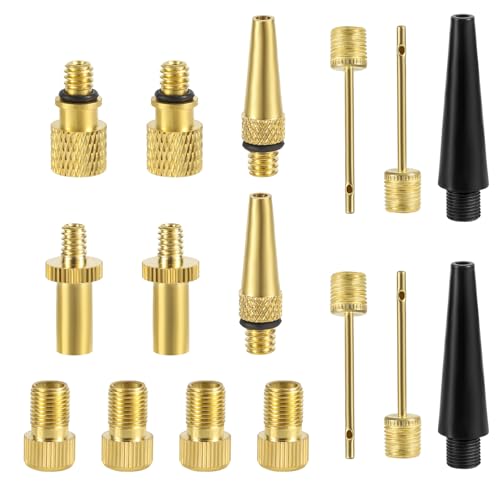 NQEUEPN 16pcs Bicycle Valve Adapter Set, Brass Tire Valve Adapter Ball Pump Needle FV/AV AV/EV EV/FV Adapter Inflatable Nozzles for Presta Schrader Valve Sports Balls Bikes Inflatable Device