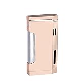  Fackel Feuerzeuge Double Jet Flamme Nachfüllbares Butan Feuerzeug mit sichtbarem Fenster Einstellbare Feuerzeug Seite Zündung Coole Idee Geschenk für Männer und Frauen (Roségold)