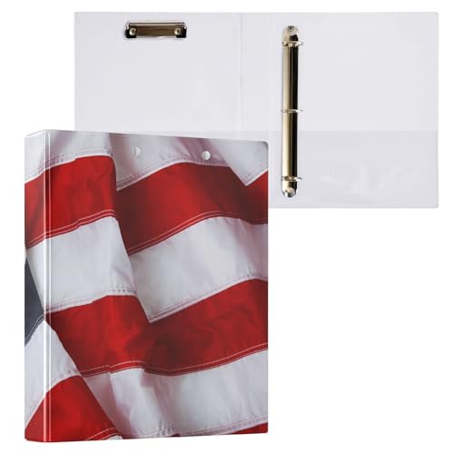 Image of 3 Ring Binder North American Bald Eagle Flag 1.5 inch Binders Three Ring Binders with Clipboard Fit 8.5'' x 11'' Paper 3 Interior PVC Clear Pockets for Office Supplies