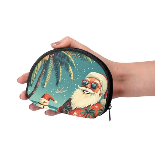 Portable Coin Purse Tropical-Christmas-Santa Mini Zippered Money Pouch Card Holder3