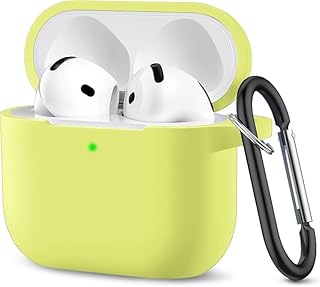 جراب سيليكون ناعم من V Volt بحماية كاملة مع سلسلة مفاتيح مدمجة، متوافق مع سماعة Airpods 4 تصميم أنيق للرجال والنساء، مقاوم للخدوش والصدمات (اصفر)