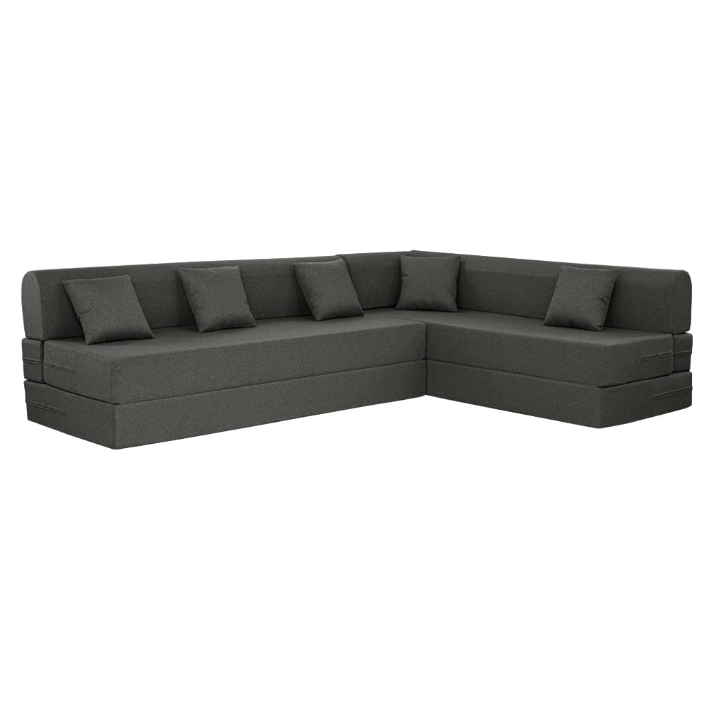 Wakefit Polyester Sofa Cum Bed | 5 Year Warranty | 6 Seater, L - Shape Sofa Bed 6 X 6 Feet, Foldable Sofa Cum Bed with 5 Cushion - Flipper (Omega: Ash Grey)-picture-19