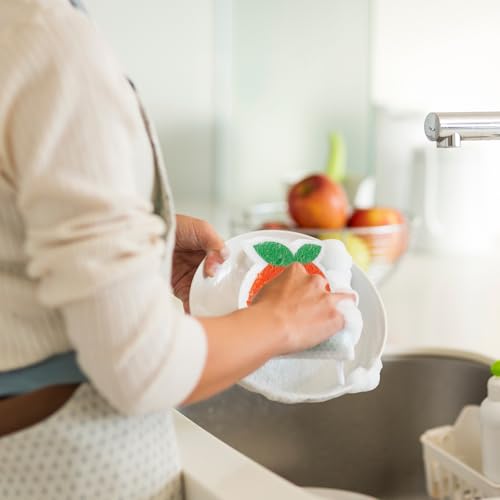Image of JarThenaAMCS 12Pcs Fruit Shaped Kitchen Sponges 6 Design Cute Apples Orange Watermelon Strawberry Water Absorbing Dish Washing Sponges Non Scratch Household Cleaning Scrub Tools for Washing Dishes