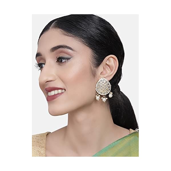 Zaveri Pearls Gold Tone Traditional Kundan & Pearls Drop Earring For Women-ZPFK10336 - Image 3