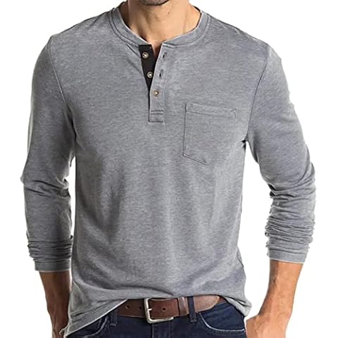 Mens Long Sleeve T Shirt Cotton Henley Shirts Casual Fashion T Shirts Plain Light Grey T Shirt L Cover