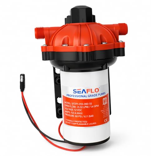 Image of SEAFLO 55 Series 12V RV Water Pump 5.5 GPM 60 PSI Diaphragm Pump Heavy Duty Pressure Switch Built In Bypass Self Priming Quiet High Flow RV Marine Off Grid Freshwater System 4-Year Warranty