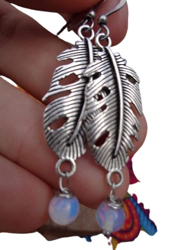 ★ MOONSTONE OPAL ETHNO BOHO PIUMA ORECCHINI ★ Gioielli delicati, leggeri orecchini boho