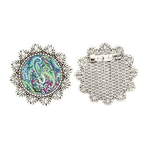 Broche con diseño de flores verdes y detalles plateados para regalo