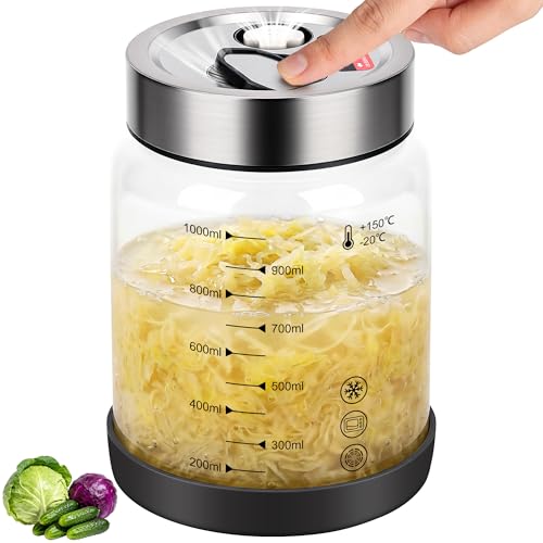 Yifield 1L Fermentierglas mit Gärventil Kefir Zubereitung mit luftdichtem Deckel Spülmaschinengeeignetes Gärglas Kimchi Behälter Fermentation Jars Fermentationsgläser für Wasserkefir Sauerteig