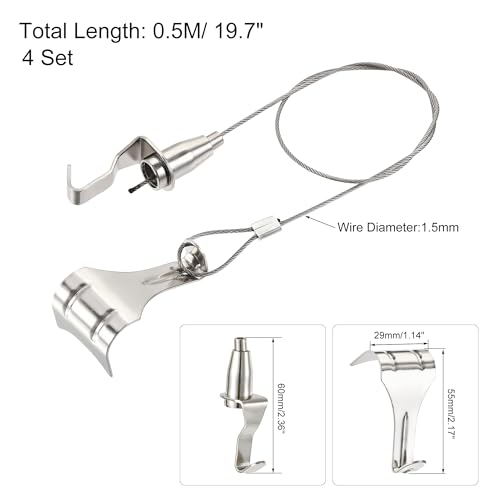 Image of uxcell Picture Hanging Wire Kit, 4Set 0.5M Hanging Wire with Large S-Hook for Home Picture Art Gallery Picture Display Kit, Load 66 Lbs