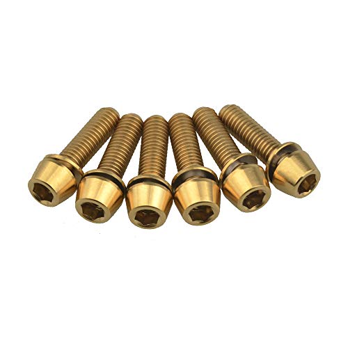 Wanyifa Titanium Ti Allen Hex M5x16 18mm Tapered Head Bolt with Washer Screw for Bicycle Stem Parts Pack of 6 (Gold, M5x18mm)
