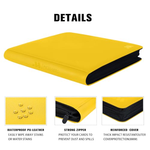 Image of Premium 1000+ Pockets Card Binder,16 Pockets Trading Card Binder Ringless Side Loading Trading Card Album Folder for TCG -Yellow