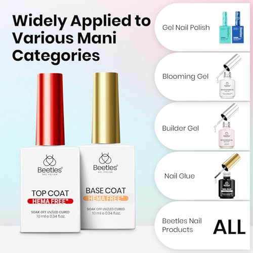 Image of Beetles HEMA Free & TPO Free Gel Base and Top Coat Set - No Wipe Top Coat, Soak Off UV LED Gel Polish Foundation Kit for Long Lasting High Gloss Manicure