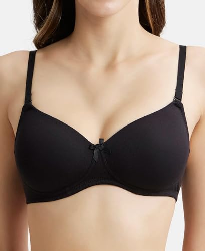Image of Jockey FE23 Women's Wirefree Padded Super Combed Cotton Elastane Stretch Medium Coverage Multiway Styling T-Shirt Bra with Detachable Straps