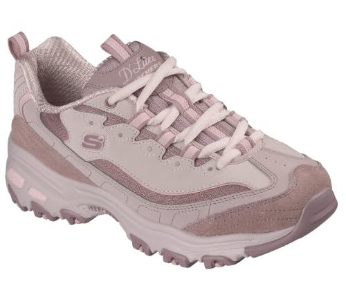 Skechers Femme D'Lites Baskets, Mauve Leather Duraleather Mesh Trim, 36 EU