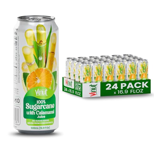 Image of VINUT 100% Sugarcane with Calamansi Juice, No Added Sugar, Not From Concentrate, 16.9 fl oz (500 mL) Can, Pack of 24