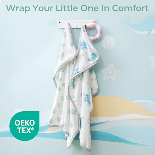 Image of Momcozy Baby Towel with Hooded-Original Design Baby Towel Set -Soft & Absorbent- Shower Gifts or Bath Essential for Infant, Newborn, Toddler, Marine Sea Turtle Shells Magic