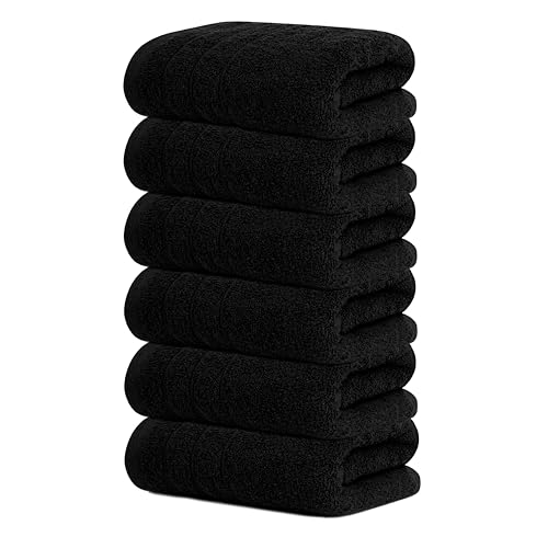 Tens Towels Pack of 6 Hand Towels, 100% Cotton, Lighter Weight, Quick to Dry, 16 x 28 Inches, Super Soft & Absorbent, Perfect for Bathroom & Kitchen, Black