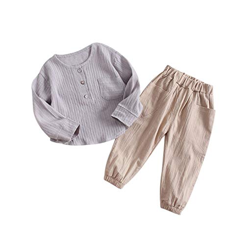 Hongyuangl Kleiner Junge Baumwolle und Leinen Kleidung Sets Langarm Hemd und Hose 2 Stück Outfits 1-4 Jahre Cover